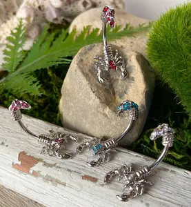 Scorpion Gemmed Belly Ring Pierced Navel Naval Clear, Aqua