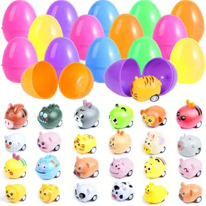 24Pcs, Multi-Item Party Favor Packs, Easter Plain Color Eggs Plus Small Boomerang Toy Car for Easter Egg Hunt, Party Favors, Basket Fillers, Classroom Prize Supplies, Easter Basket Filler Gift for Kids Boys and Girls