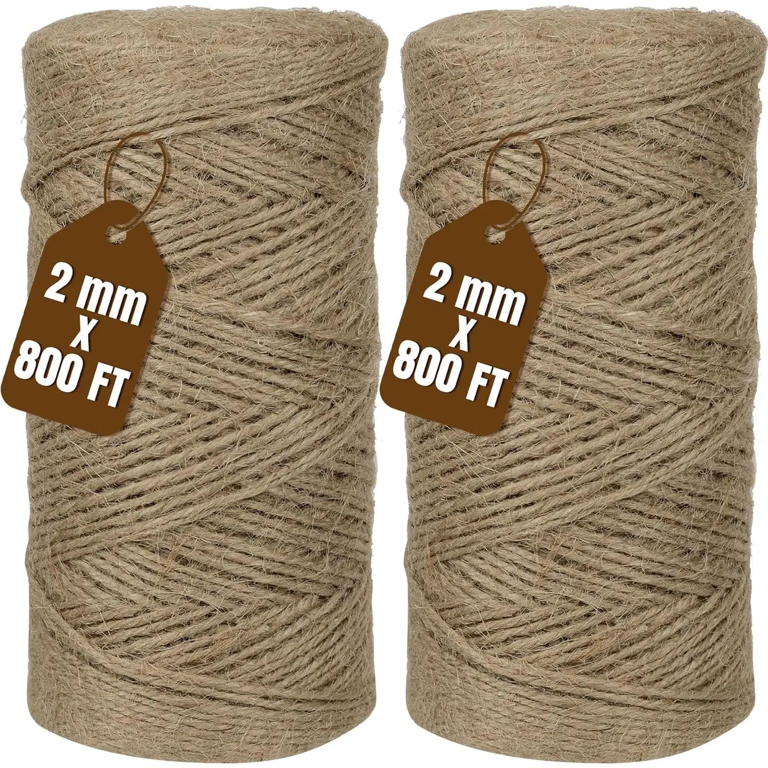 Jute Twine 2mm 1600   Jute Twine String for Crafting, Gardening,  Wrapping, Macrame, DIY Decor (Brown, 2Rolls, 800Feet/Roll)