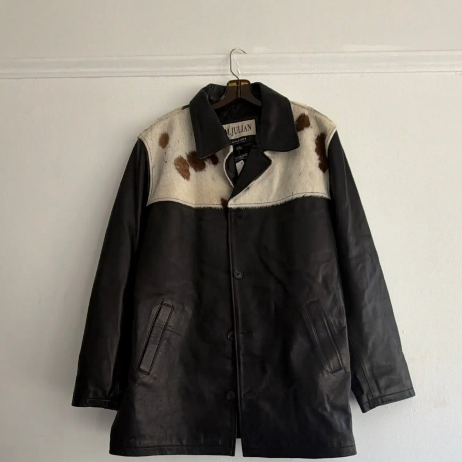 M. Julian Men’s Western Animal Print Leather Overcoat Button Lined Thinsulate L