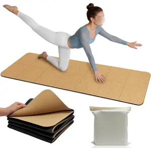 Cork Yoga Mat Thick Sweat Resistant with Rubber Base Hot Yoga Mat with Storage Bag Lightweight Grip Mats for Travel and Pilates Fitness Home Workouts
