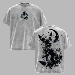 Umbreon T-Shirt – Pocket Monsters Vintage Oversized Heavy Cotton Acid Washed Anime Tee, Unisex Streetwear Graphic Top for Fans