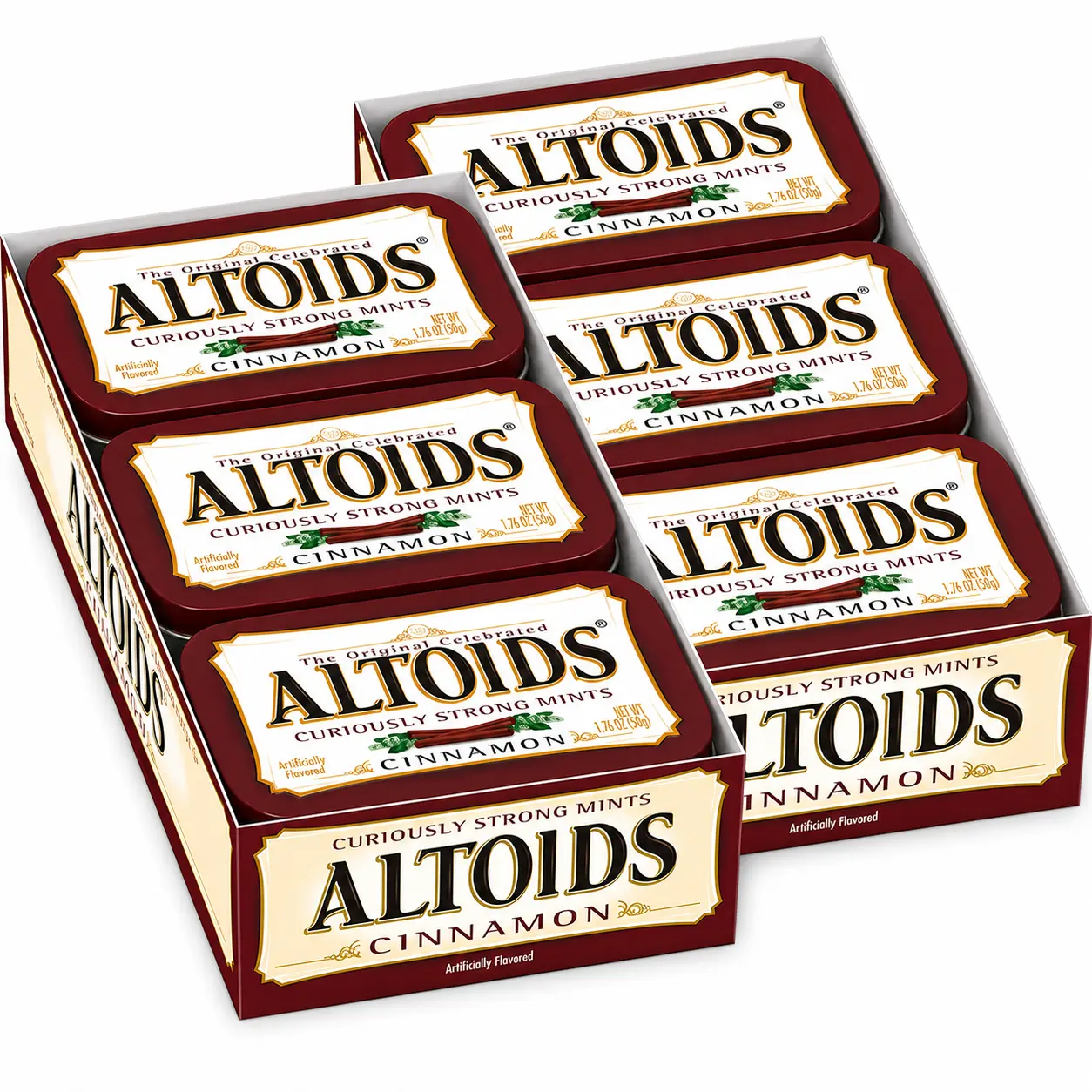 Altoids Classic Cinnamon Hard Candy Breath Mints - Bold, Spicy Cinnamon Taste, Long-Lasting Satisfying Sensation - 1.76oz Bulk Pack of 12 Tins with Red 40, Gum Arabic - Ambient Sweet Snacks for Office Coworkers