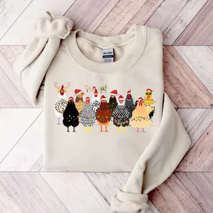 Сute Christmas Chickens Sweatshirt, Funny Rooster Sweater, Womens Christmas Chicken Hoodie, Xmas Holiday Sweatshirt Gift