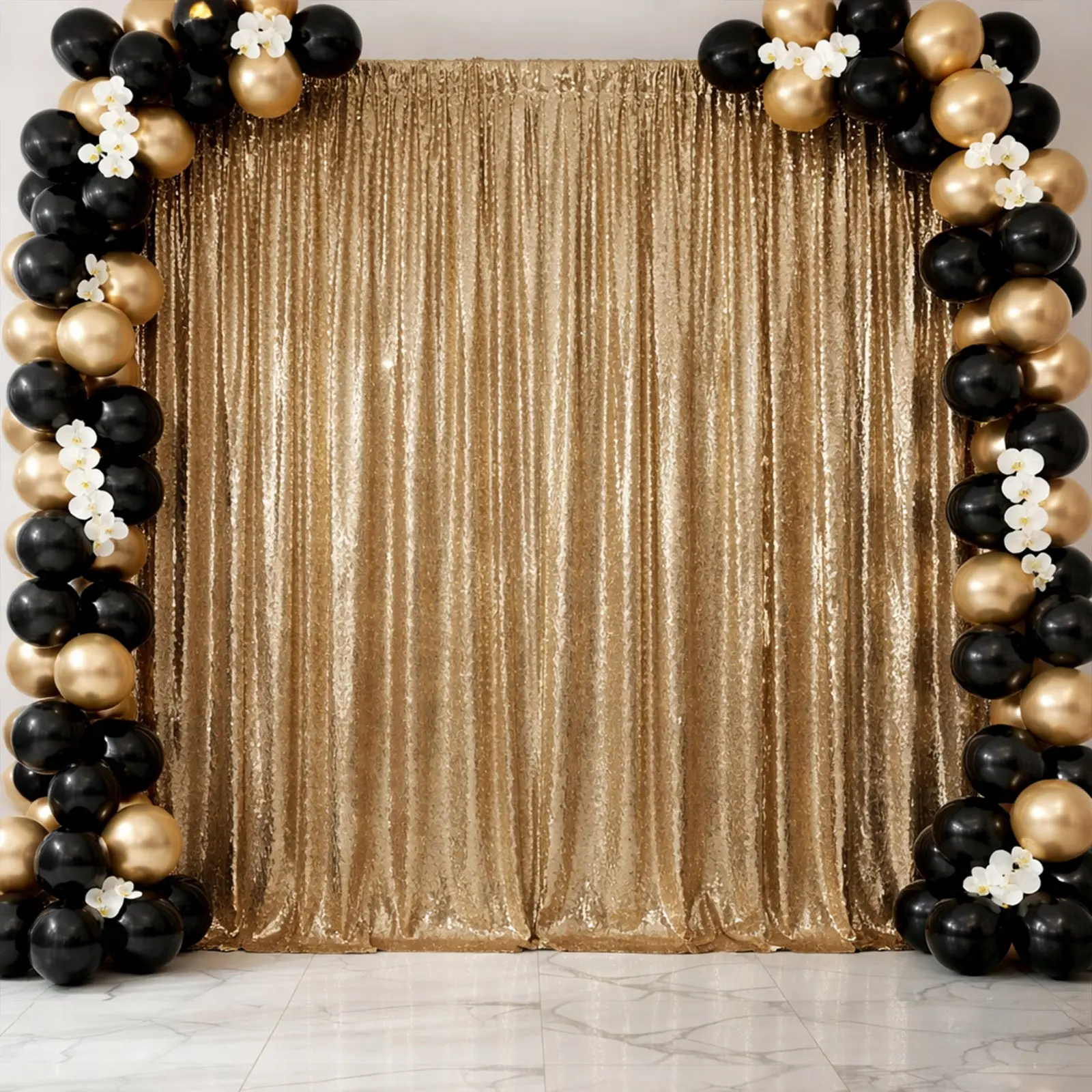 5ft x 12ft Gold Sequin Fabric Event Backdrop Curtain with Rod Pocket - Party Decor for Event Planners, Weddings, Ceremonies, Photo Booths & Professional Displays