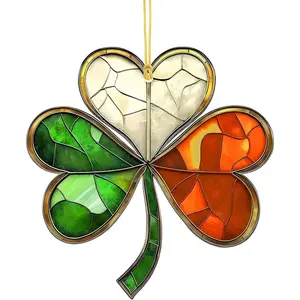 Shamrock   Ornament 4x4in, Irish Clover Window Suncatcher Decor for Tree Door Wall, Festive Green White Orange Holiday Decoration for , Office, Party Decorations