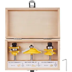 VEVOR Router Bits Set, 3 Pieces, Carbide Router Bit Kit with 1/4 Inch Shank, Wood Carrying Case, Woodworking Tools for Professional and Beginners Carpenter, for Wood MDF Particle Board Plywood