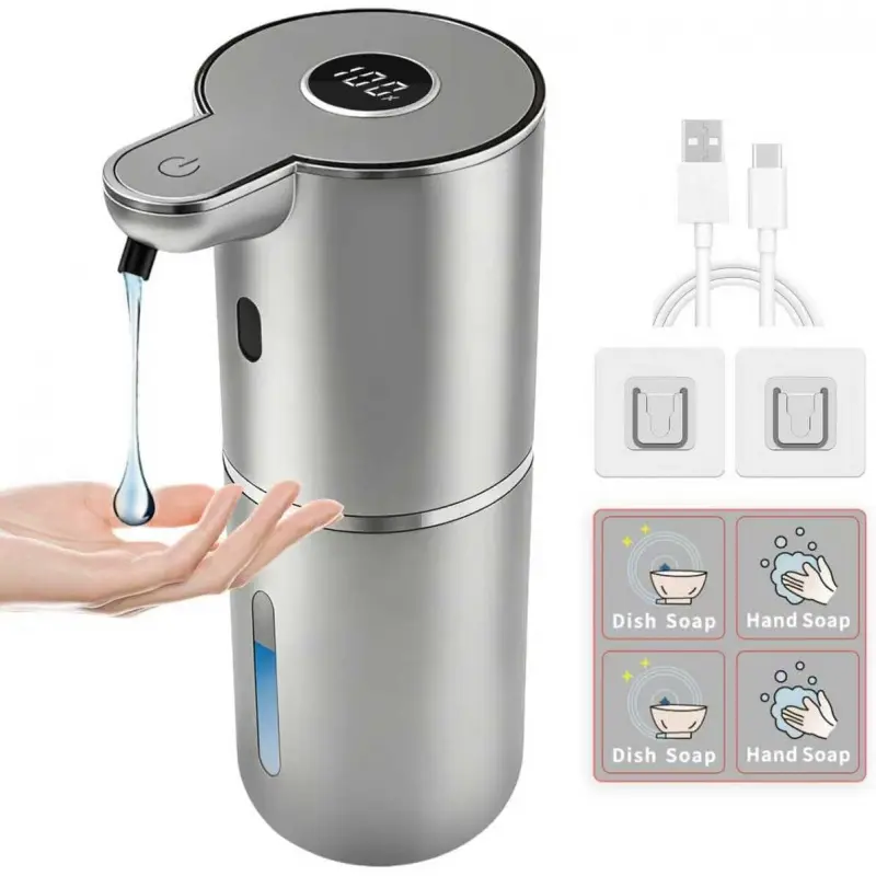 Touchless Automatic Soap Dispenser Set, USB Rechargeable, 6-Level Adjustable Volume Control, 12.8oz/380ml Waterproof Hand Soap Dispenser, Wall Mount for Kitchen, Bathroom