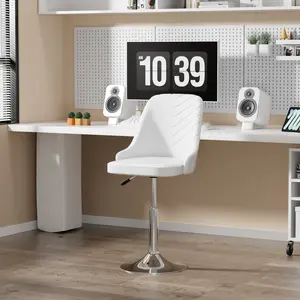 VECELO Swivel Vanity Chair, Height Adjustable Bar Stool, Faux Leather Vanity Stool, Accent Chair With Chrome Frame For Makeup Room, Living Room,White