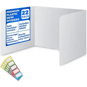 22 Pack Classroom Privacy Shields for Student Desks - Easy to Clean Plastic Sneeze Guard Folder Desk Divider Study Carrel - Classroom Materials for School Teachers - Includes Extra Labels