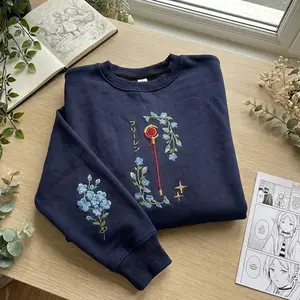 Anime Embroidery Sweater Cute Magical Girl Sweatshirt | Kawaii Aesthetic Floral Embroidered Crewneck | Soft Cozy Vintage Style Pullover | Gift for Anime Lovers | Cottagecore Fairycore Outfit | TikTok Viral Cute Outfit