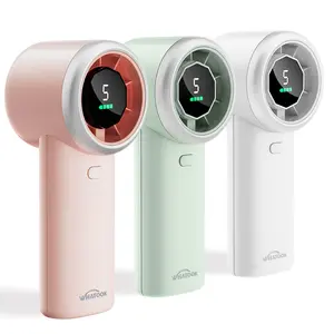 WHATOOK High Speed Portable Handheld Fan, Digital Display,Adjustable Turbo Mini Fan, Battery Rechargeable Personal Fan with Metal Body,Mini Small Pocket Fan with 5 Speeds for Travel/Outdoor/Home/Office-Pink-White-Green