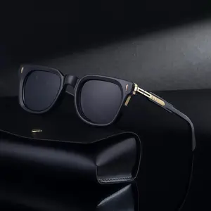 Unisex Retro Square Stylish Sunglasses - Full Rim Plastic Frame with Black Gold Accents, Lightweight Durable Vintage Fashion Eyewear for Driving, Everyday Wear