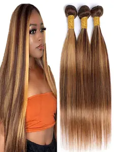 Highlight Straight Bundles Human Hair, Piano Color P427, 14-18 Inch Brazilian Hair Extensions, Double Weft, Soft and Silky