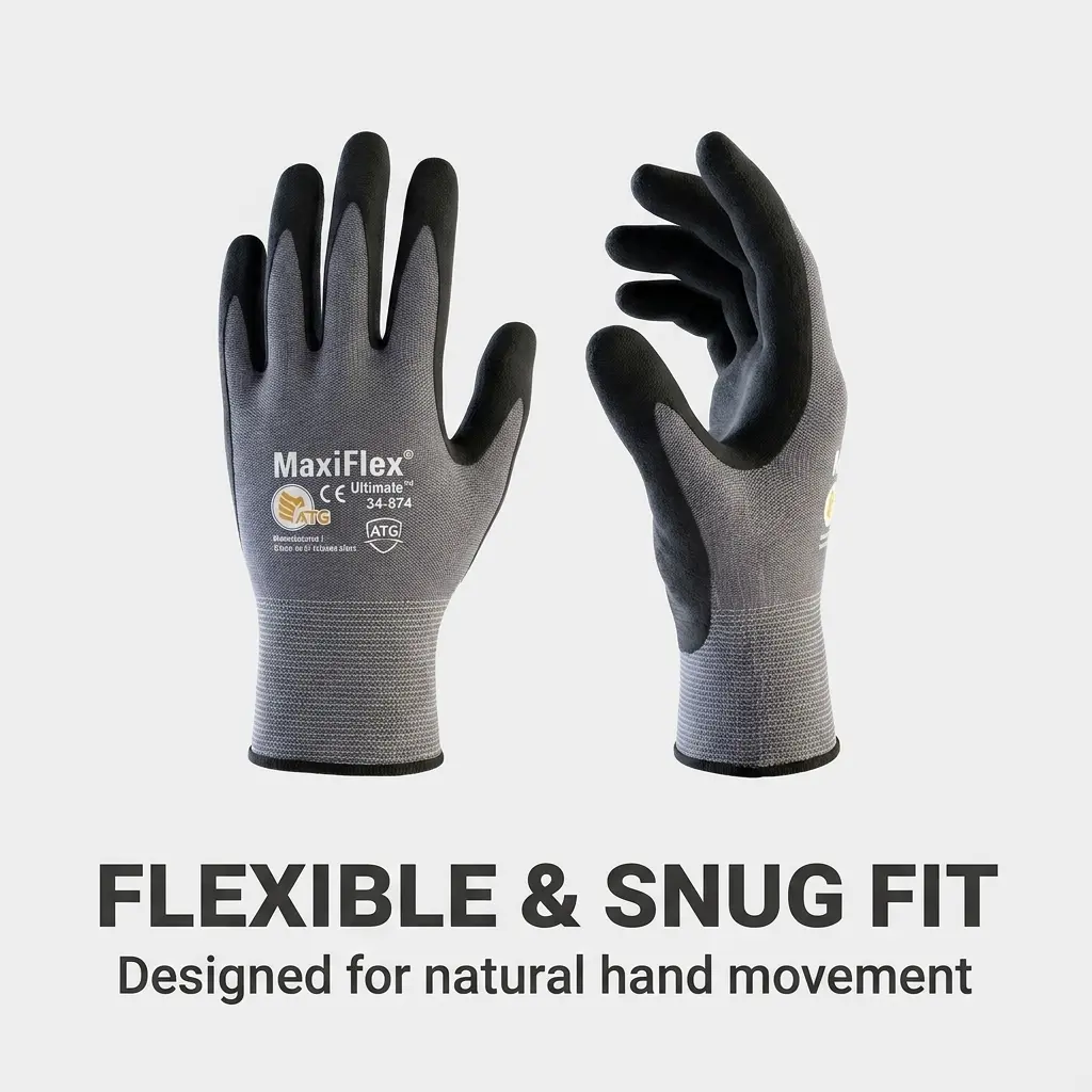 MaxiFlex 34-874 Gripper Work Gloves, Seamless Nylon Knit with Nitrile Micro-Foam Grip Palm & Fingers for Excellent Grip and Flexibility - Ideal for Construction, Mechanics & DIY