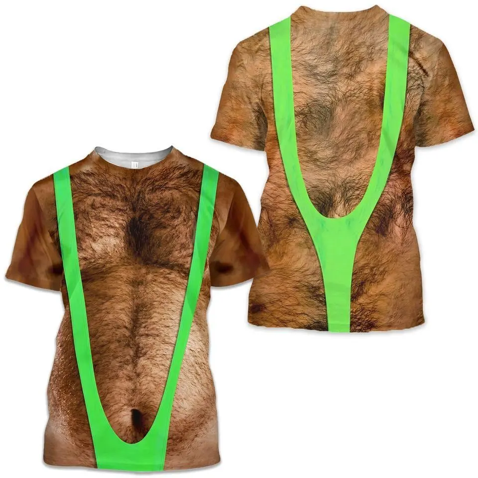 Funny Borat Mankini 3D T-Shirt, HG Hairy Chest Costume Shirt, Novelty Party Tee, Gag Gift For Men, Bachelor Party Outfit