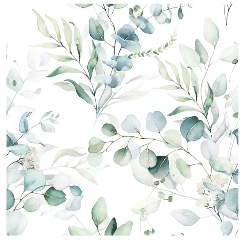 Peel and Stick Wallpaper Boho Green/White Eucalyptus Leaf Floral Wall Mural Home Nursery Decor Renter Friendly Wallpaper 17.7in x 9.8ft