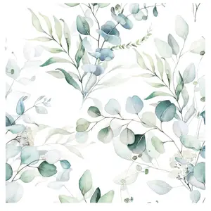 Peel and Stick Wallpaper Boho Green/White Eucalyptus Leaf Floral Wall Mural Home Nursery Decor Renter Friendly Wallpaper 17.7in x 9.8ft