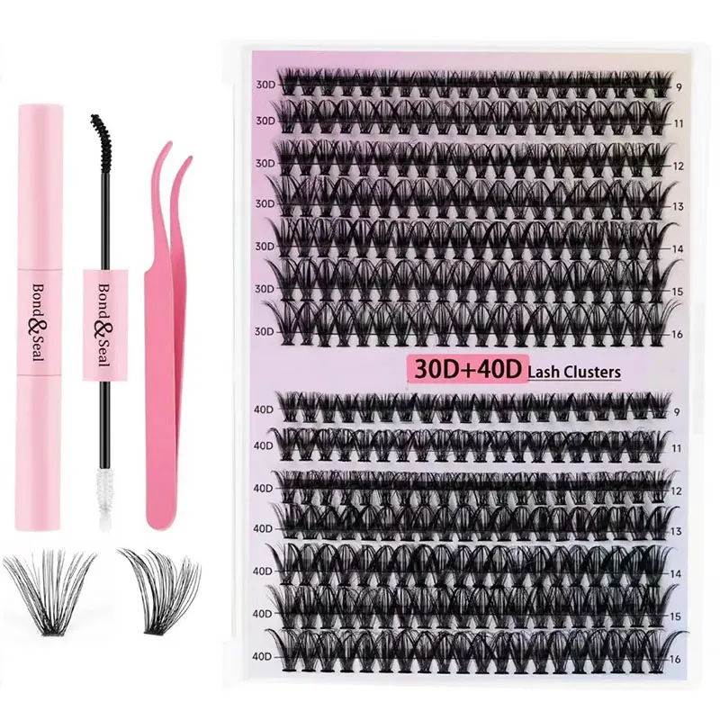 Complete eyelash extension kit including 280 individual 30D/40D lashes, adhesive, applicator, tweezers and beginner's guide - perfect for easy at-home application
