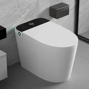 WinZo Elongated Smart Toilet With Bidet Seat, Auto Open & Close, Off Seat Auto Flush, Heated Seat, Warm Water and Dryer,White with Black Panel