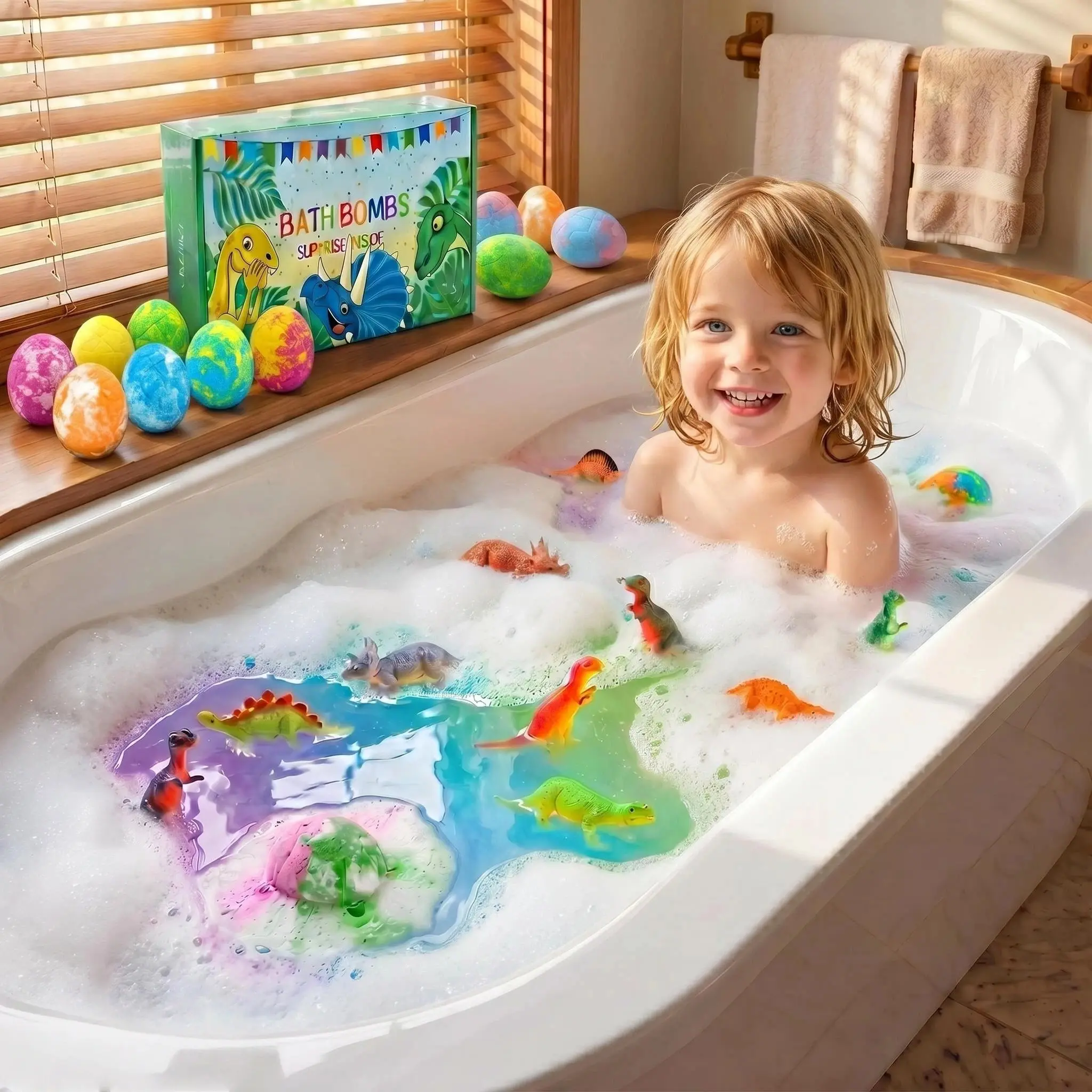 12-Pack Dinosaur Egg Bath Bombs for Kids, Fizzing Multi-Pack with Surprise Toys Inside, Made with Shea Butter & Essential Oils, Birthday Gift Set, Moisturizes, Party Favors, Non Toxic, Easter Baskets