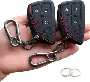 4-Button Key Fob Cover for 2023-2025 2026 Chevy Colorado Equinox Silverado GMC Canyon Sierra 2025 Honda Prologue, Silicone, 2-Pack, Black