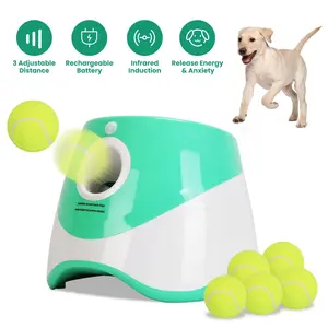 Automatic Dog Ball Launcher with 6 Tennis Balls - Adjustable Distance Fetch Machine for Small and Medium Dogs