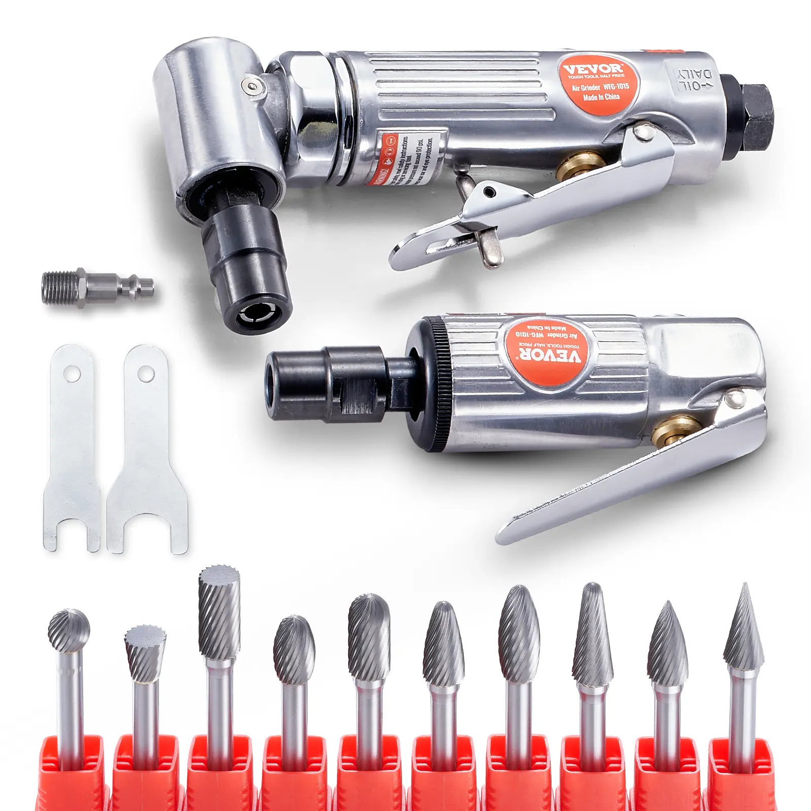 VEVOR Air Die Grinder Kit, Right Angle Grinder w/ Die Grinder Combo & 10PCS Single Cut Carbide Burr Set, Lightweight, Ball Bearing Construction for Grinding, Deburring, Cutting, Polishing