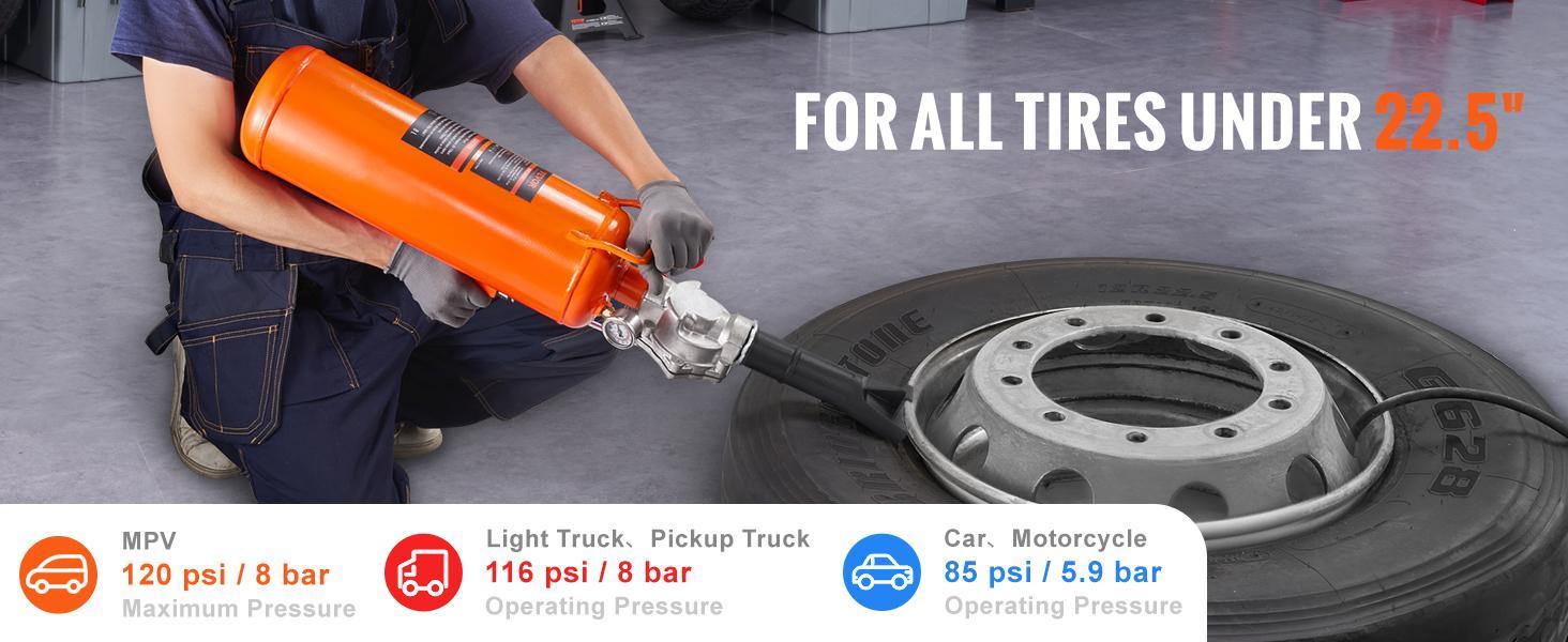 VEVOR Tire Bead Seater, TikTokShopBlackFriday, 2.1 Gal/8 L Air Tire Bead Blaster, 120 PSI Handheld  Tire Bead Seater , Upgraded Portable Tire Inflator Tool, 85-116 PSI Operating Pressure for Tractor Truck ATV Car, Automobile Repair,Tire Bead Seater