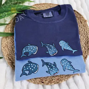 Whale Shark Embroidered Shirt, Ocean animal Lover Shirt, Summer Embroidered Shirt, trendy Summer tee, Fish Lover shirt