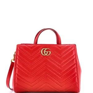Pre-owned GUCCI Leather Top Handle Bags GG Marmont Tote Matelasse Small by Rebag