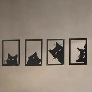 Cat Design Wall Art, 4 Counts/set Metal Cat Wall Decor, Wall Art Decoration for Home Living Room Bedroom Kitchen Bathroom, Hanging Ornaments