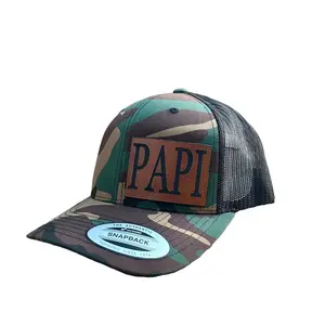 Papi Trucker Hat Design - Adjustable Fit with Custom Leather Patch, Snapback Closure, Unisex, Baseball Cap Style, Classic Mesh-Back