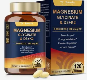 9-in-1 Magnesium Glycinate 500mg + Vitamin D3 5000 IU & K2 Complex - High Absorption - Healthy Stress, Sleep, Muscle Function, Bone Health & Energy Supports | Non-GMO, Gluten-Free 120 Softgels