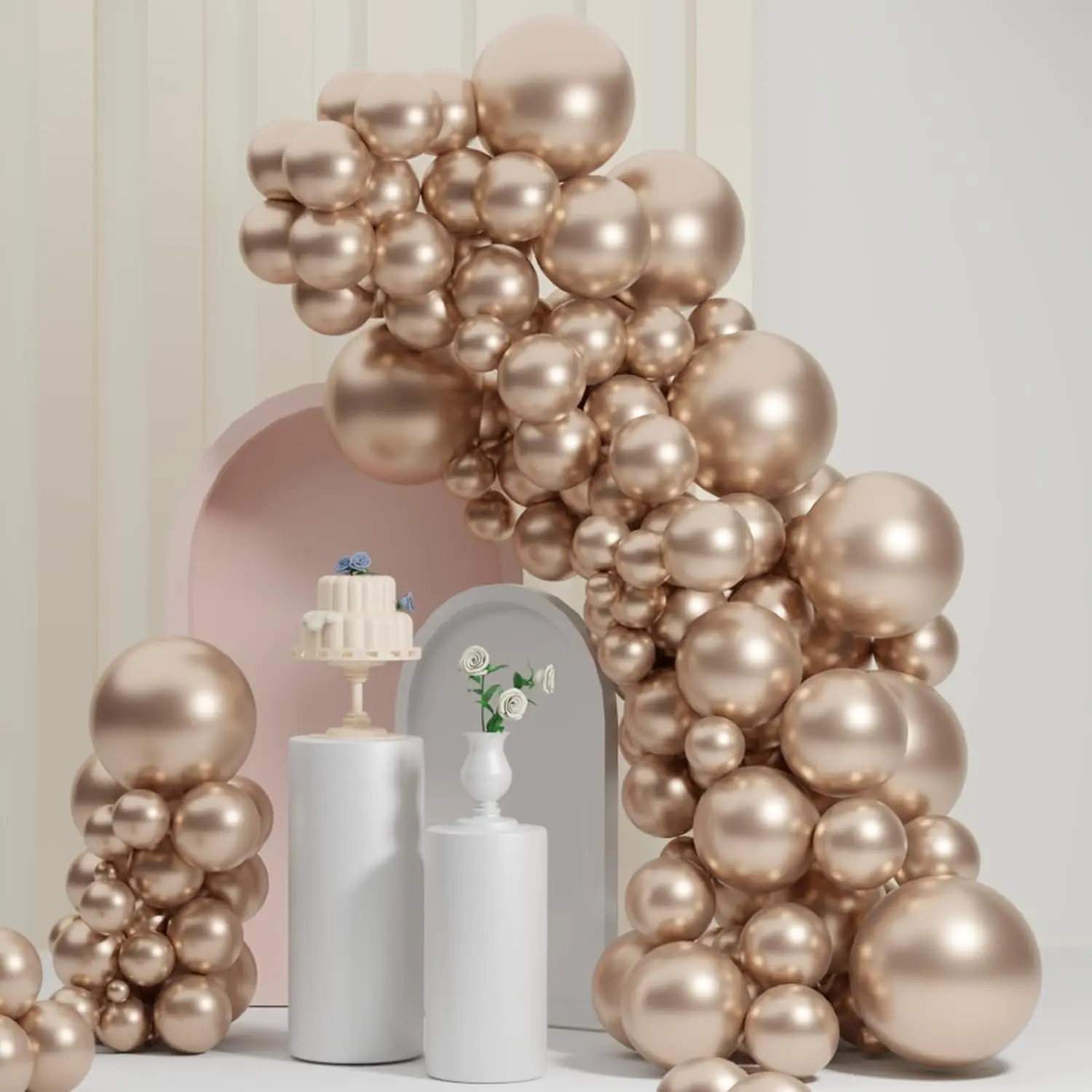 Metallic Gold Chrome Balloon Garland Kit with Mixed Size Balloons for Party Decorations
