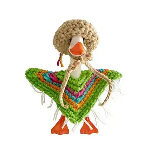 7 Inch Desk Goose Outfit, Boho Style Desk Goose Costumes, Colorful Crochet Poncho Clothes for 7'' Desktop Magnetic Goose Statue, Home Office Table Decor Bohemian Gift Festive Holiday Party Accessories