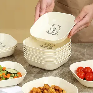 4pcs Thick Plastic Dessert Plates, Salad Plates, Cute Bear Pattern, Microwave & Dishwasher Safe, Reusable Snack Bowls, Sturdy Durable Kitchen Utensils