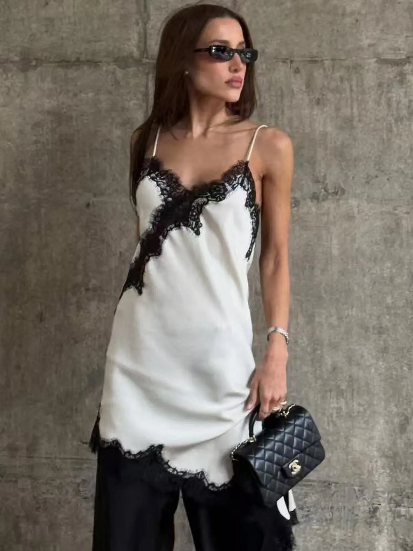 Womens Dresses Elegant Lace Asymmetric Spaghetti Strap Slip Dress Spring Summer 2026 Sexy V-Neck Off Shoulder Sleeveless Backless Vestidos Mujer Elegant Evening Prom Party Dress Chic Vacation Dresses, Lady Elegant Draped Style