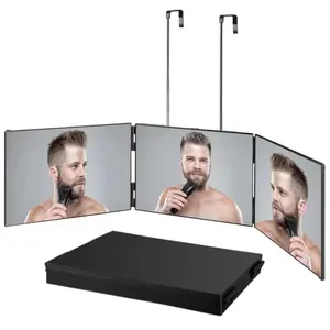 1-piece foldable makeup mirror, retractable and adjustable, hanging makeup mirror, foldable three-sided hairdressing mirror, unisex