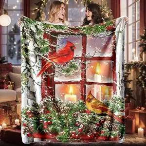 Christmas Cardinal Blanket, High-Weight Flannel Fabric, Soft and Cozy, Warm and Durable, Perfect Gift for Christmas and Holidays