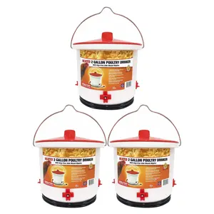 Farm Innovators Heated 2 Gallon Poultry Water Bucket Drinker, White/Red (3 Pack)