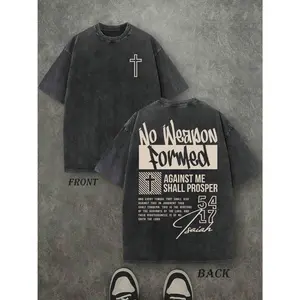 Men's Christian Faith T-shirt, printed with the scripture "Whoever attacks me will not prevail" and a cross design  Double-sided religious apparel, comfortable and casual, suitable for church, gospel events, and everyday