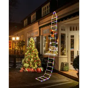 2.5ft/10ft Santa Claus for Staircases (Static Santa Design with Lighted Stairs) It is easy to install and durable, suitable for holiday decoration in indoor and outdoor spaces, gardens, courtyards, etc., and an excellent choice for Christmas gifts