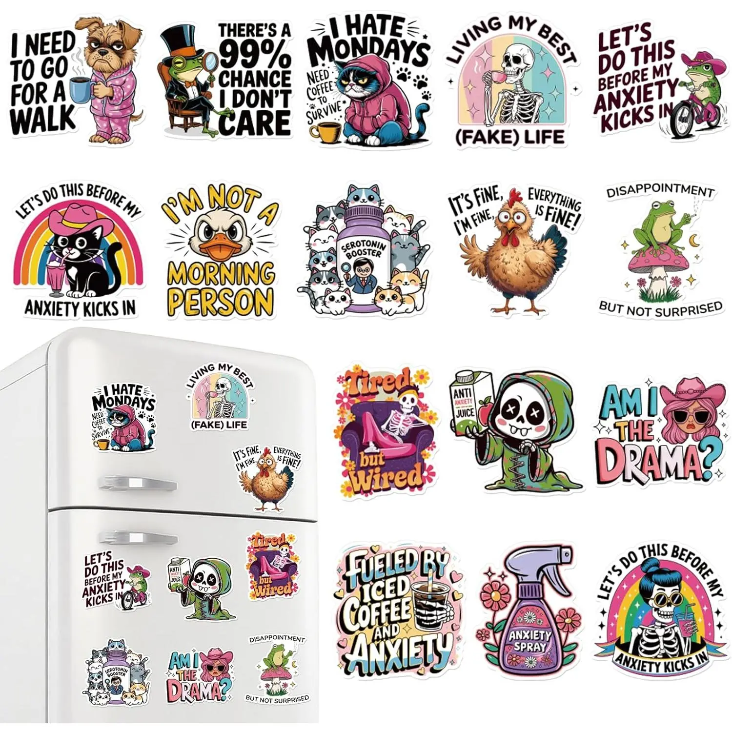 16-Pcs Magnetic Animal Refrigerator Magnets - Cute Sarcastic Home Supplies, Kitchen Decor for Home Office, Cool Gift for Adults