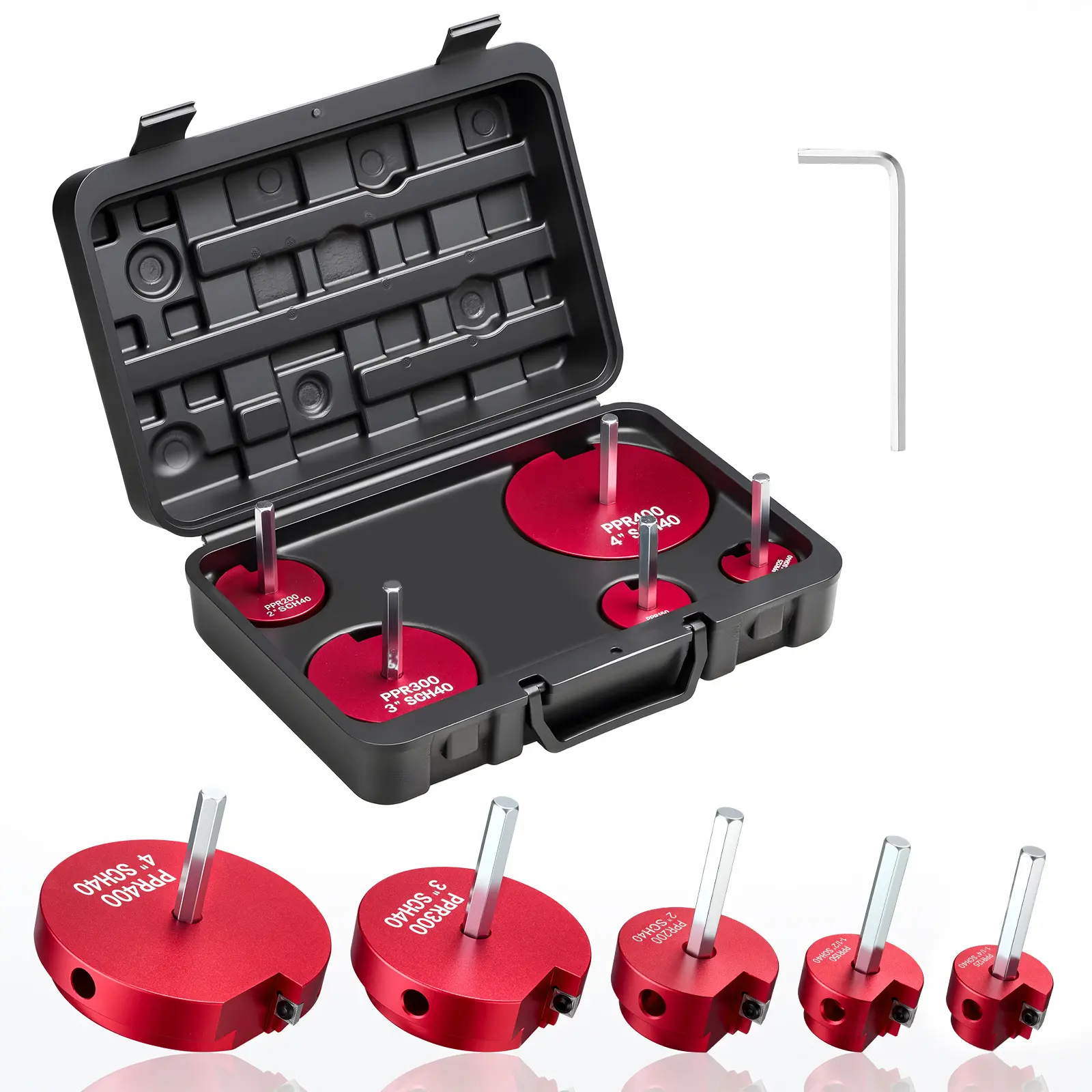 【summerfinds】VEVOR PVC Pipe Reamer Kit, 5-Piece, PVC Fitting Socket Saver, Includes 1-1/4", 1-1/2", 2", 3", 4", Compatible with Standard 1/2" Drills, Plumbing Tool Kit for SCH40 ABS CPVC Vent Drain Water Pipes, Tools And Gadgets, Work Tools