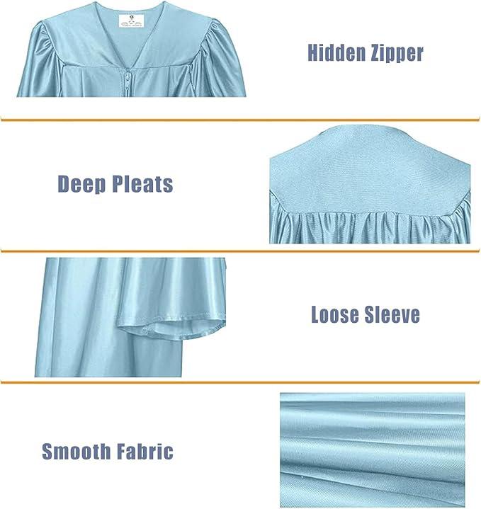 Shiny Sky Blue Adult Grad Cap, Gown & Tassel Set – For High School & Bachelor Graduates | Ideal for Graduation Day