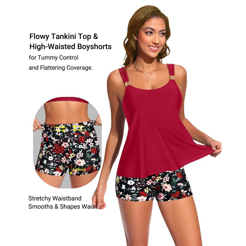 Daci Tankini Swimsuit with Shorts - Two Piece Tummy Control Bathing Suits Flowy Swim Top with Two Pockets Boy Shorts 2026