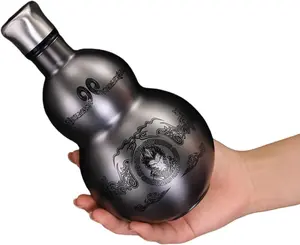 Gourd Water Bottle Retro Style Gifts for Women/Men, 27oz Gourd Sports Water Bottle Stainless Steel Thermos Cup 500ml Travel Water Bottle for Outdoor and Indoor