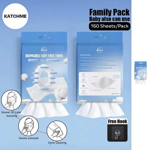 KatchMe Cotton Disposable Soft Wet & Dry Dual Use Face Towel, Hanging Facial Towels for Cleansing, Skincare and Makeup Remover, 160 Sheets
