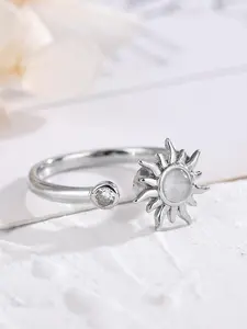 Elegant Artificial Gemstone Decorated Ring, Sun Decor Cuff Ring, Geometric Design Ring, Statement Rings, Fashion Accessories For Women, Trendy Accessories for Party and Daily Life